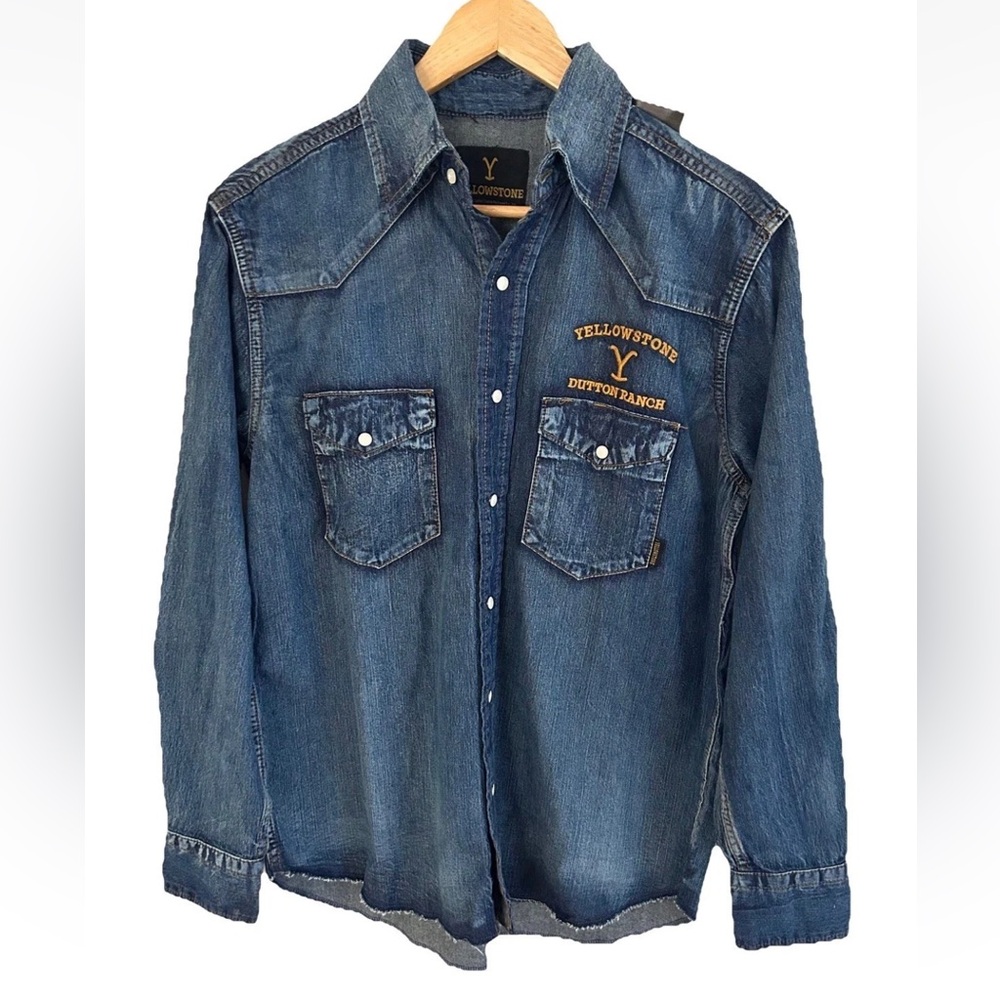 Yellowstone Dark Denim Pearl Snap Embroidered Western Shirt: Men’s L Women’s XL
